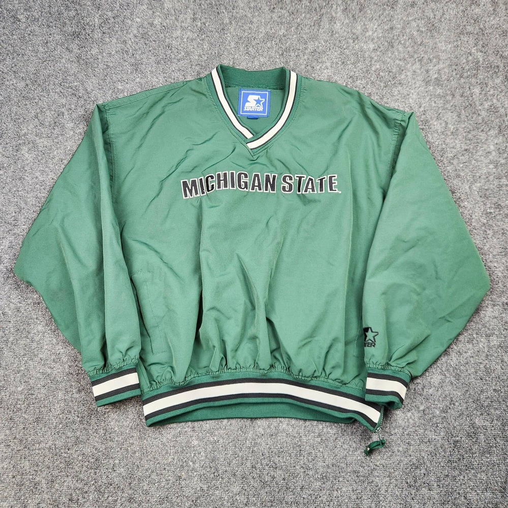 Vintage Starter Michigan State Spartans Jacket Pullover Mens Large Green 90s‎